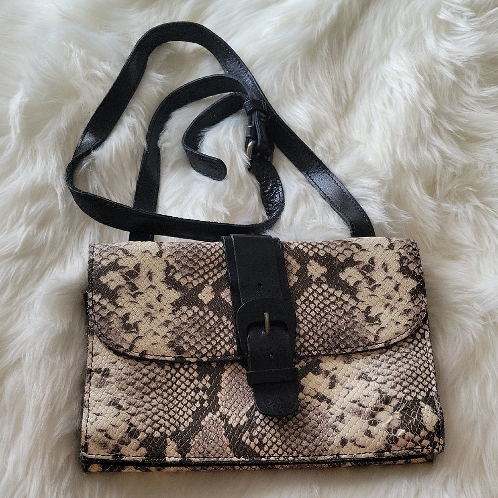 Patricia Nash Black and Tan Snakeskin Crossbody Bag